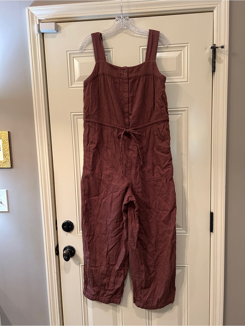 Womens Linen-Blend Sleeveless Jumpsuit in Rust - Picture 3 of 3